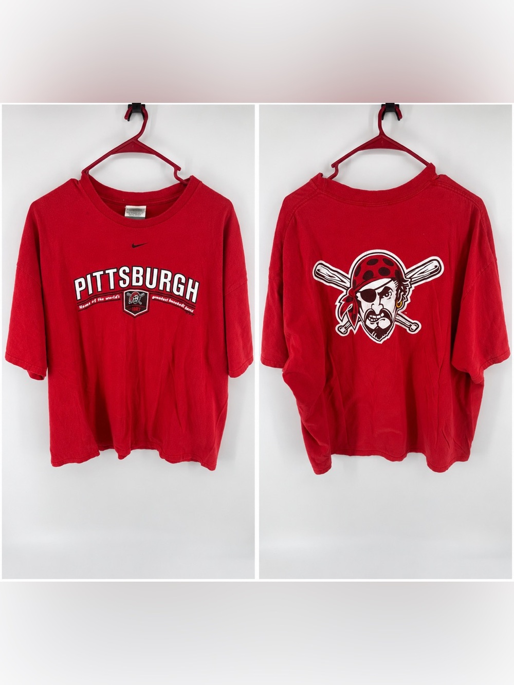 Nike Team Pittsburgh Pirates T Shirt Men XXL Red MLB Baseball Big Logo 2 Sided